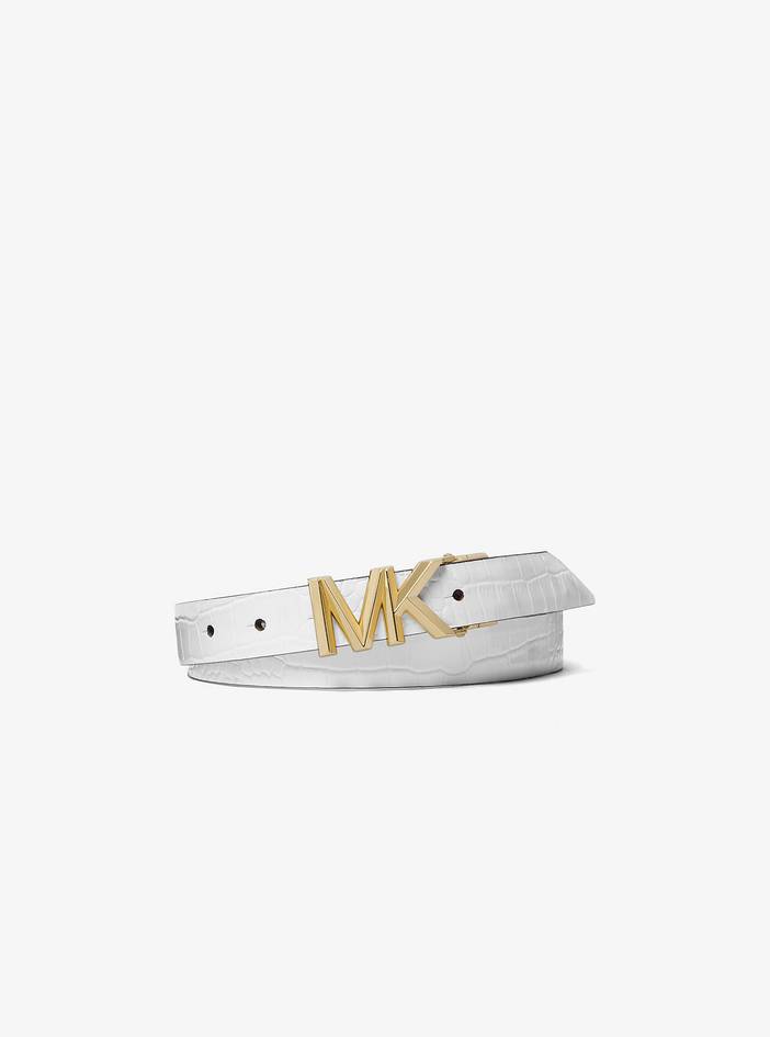 MK Reversible Signature Logo and Crocodile Embossed Leather Waist Belt | Michael Kors