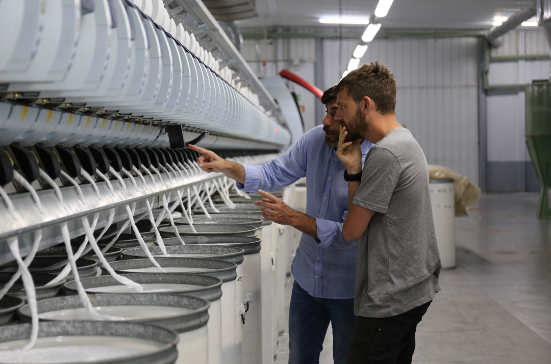 Reclaimed cotton fibres in the Remill factory.