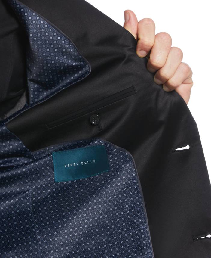 Men's Slim Fit Contrast Tuxedo Jacket in Black, Size 42 | Regular, Polyester/Elastane/Viscose | Perry Ellis