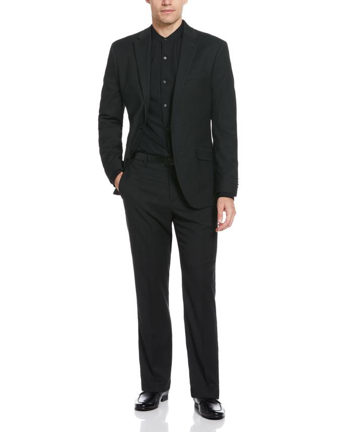 Men's Machine Washable Textured Suit Jacket in Black, Size 42 | Regular, Polyester/Elastane/Viscose, Solid | Perry Ellis