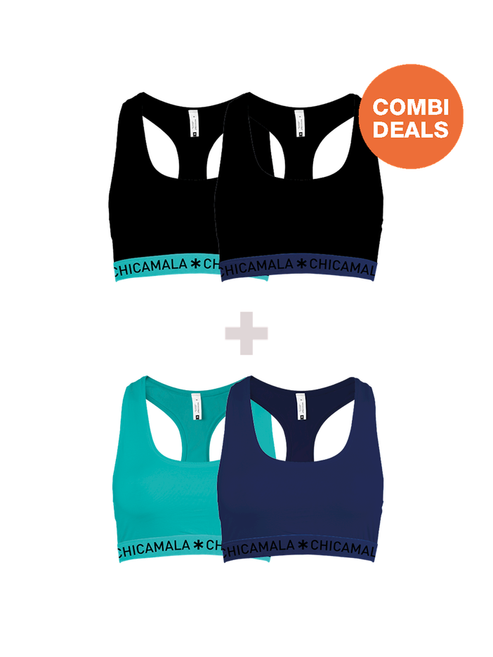 Dames 2+2-Pack Racer Back Effen | Muchachomalo