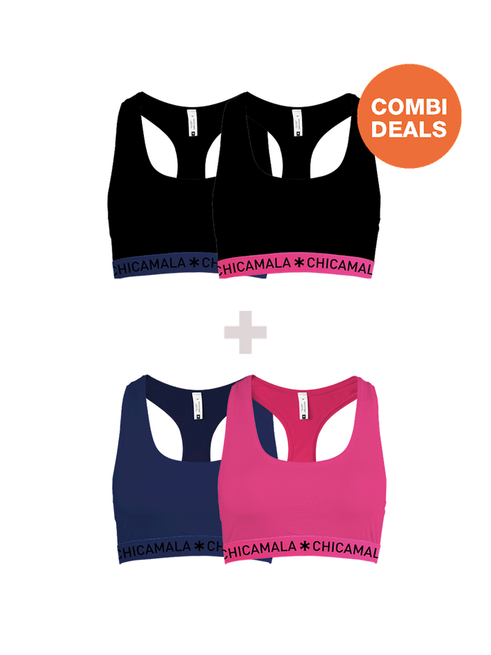 Dames 2+2-Pack Racer Back Effen | Muchachomalo
