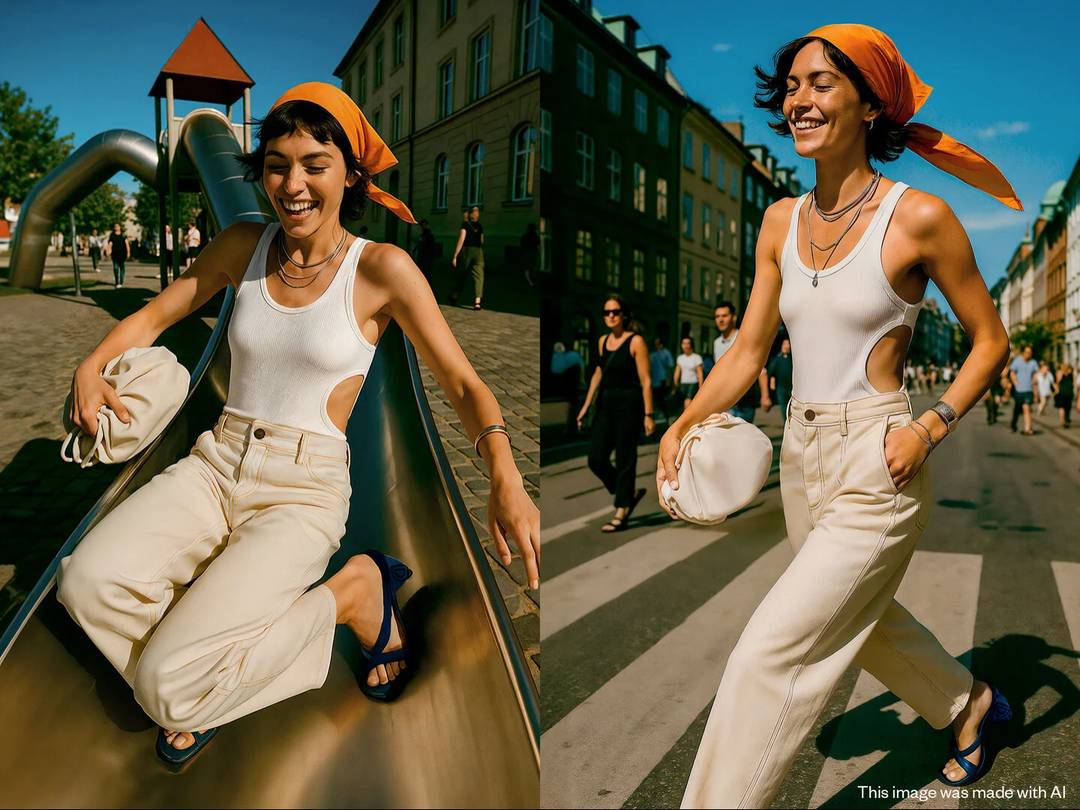 Deze afbeelding is gegenereerd met behulp van kunstmatige intelligentie door Neural Fashion voor de laatste campagne van Desigual.