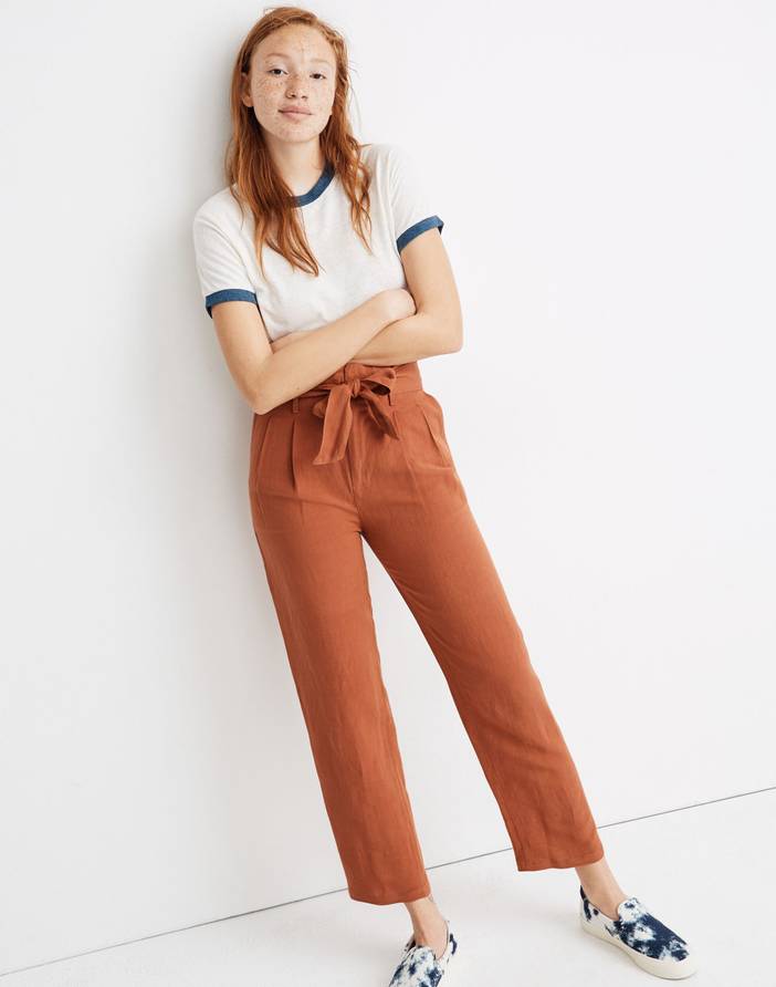 Petite Linen-Blend Paperbag Pants | Madewell