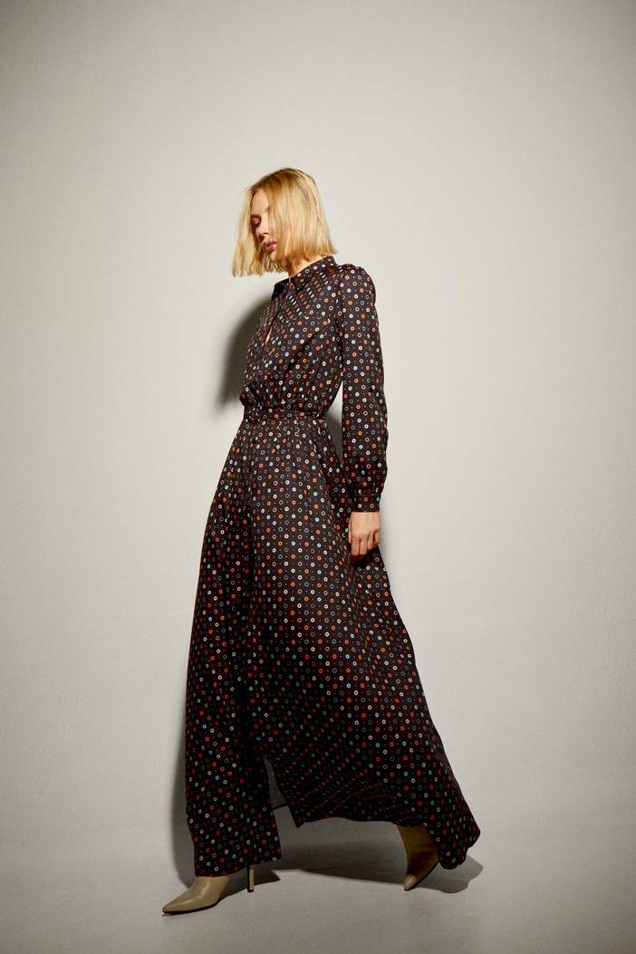 Vestido Camisero Largo Estampado Círculos | Dolores Promesas
