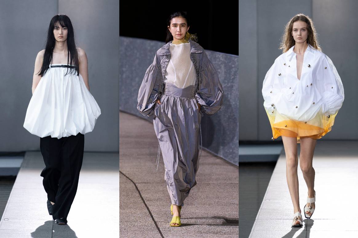 Rakuten Fashion Week SS24. (From left) Harunobumurata, Murral and Harunobumurata.