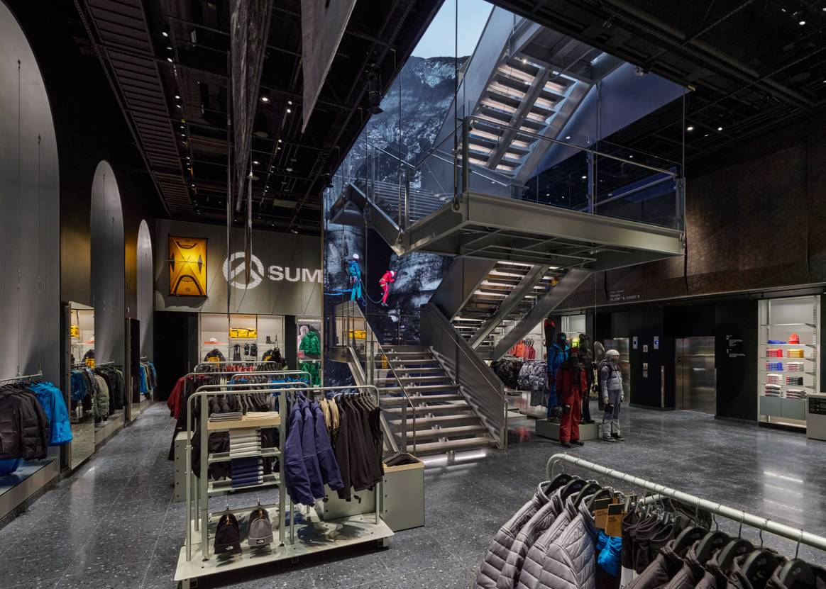 Interior of The North Face flagship store in Manhattan, ground floor