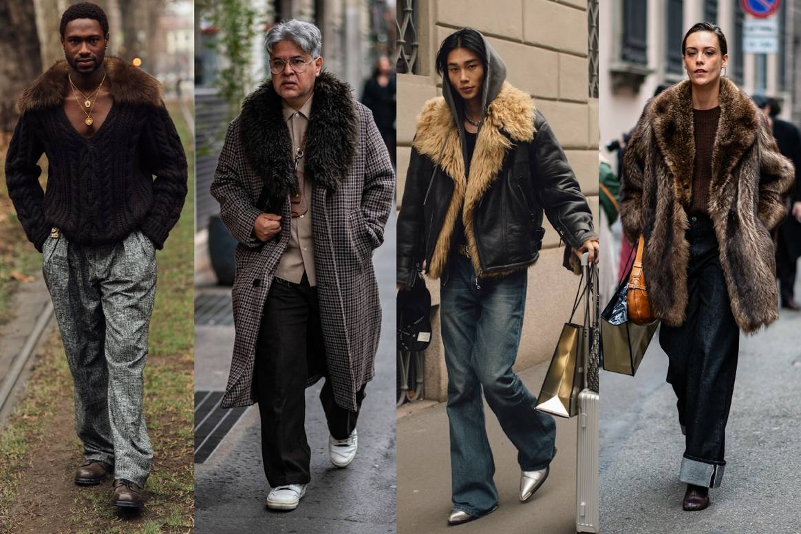 Pelzkragen wärmen die Besuchenden der Mailänder Modewoche