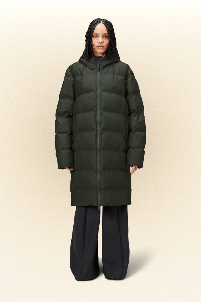 Alta Long Puffer Jacket - Black | Rains