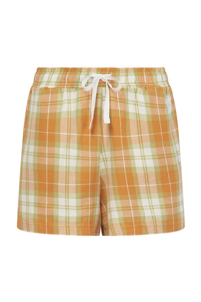 JIM JAM Pyjama Shorts Set Womens -GOTS Organic Cotton Off White / Orange Check | Komodo